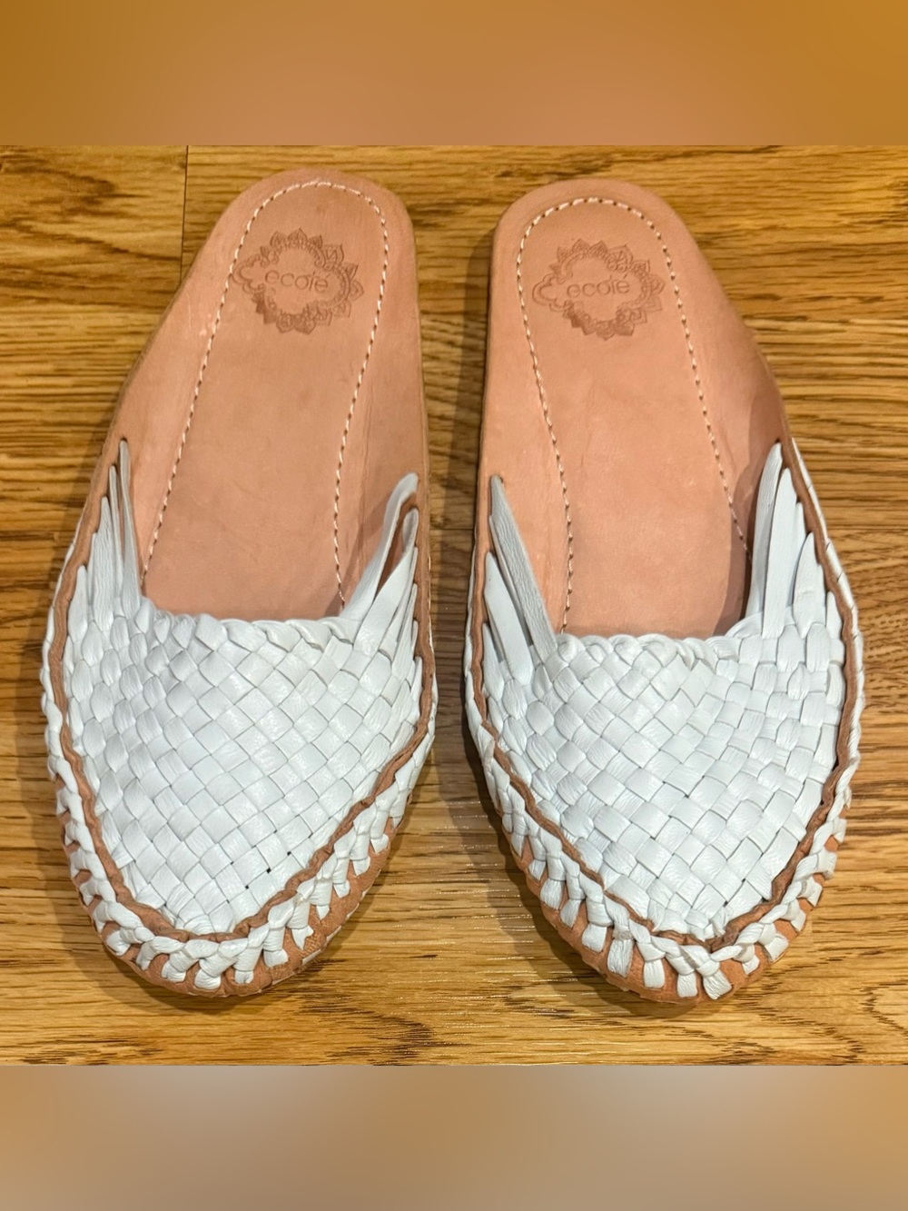Ecote Slip On Cream Sandals Braided Leather Mules Boho Casual Size 38/7